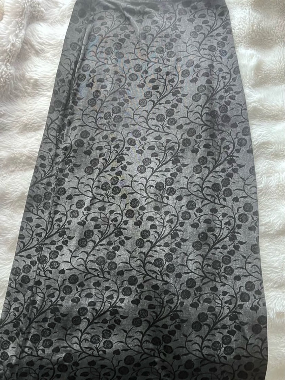 90s Whimsigoth Grey Floral-Print Midi Skirt